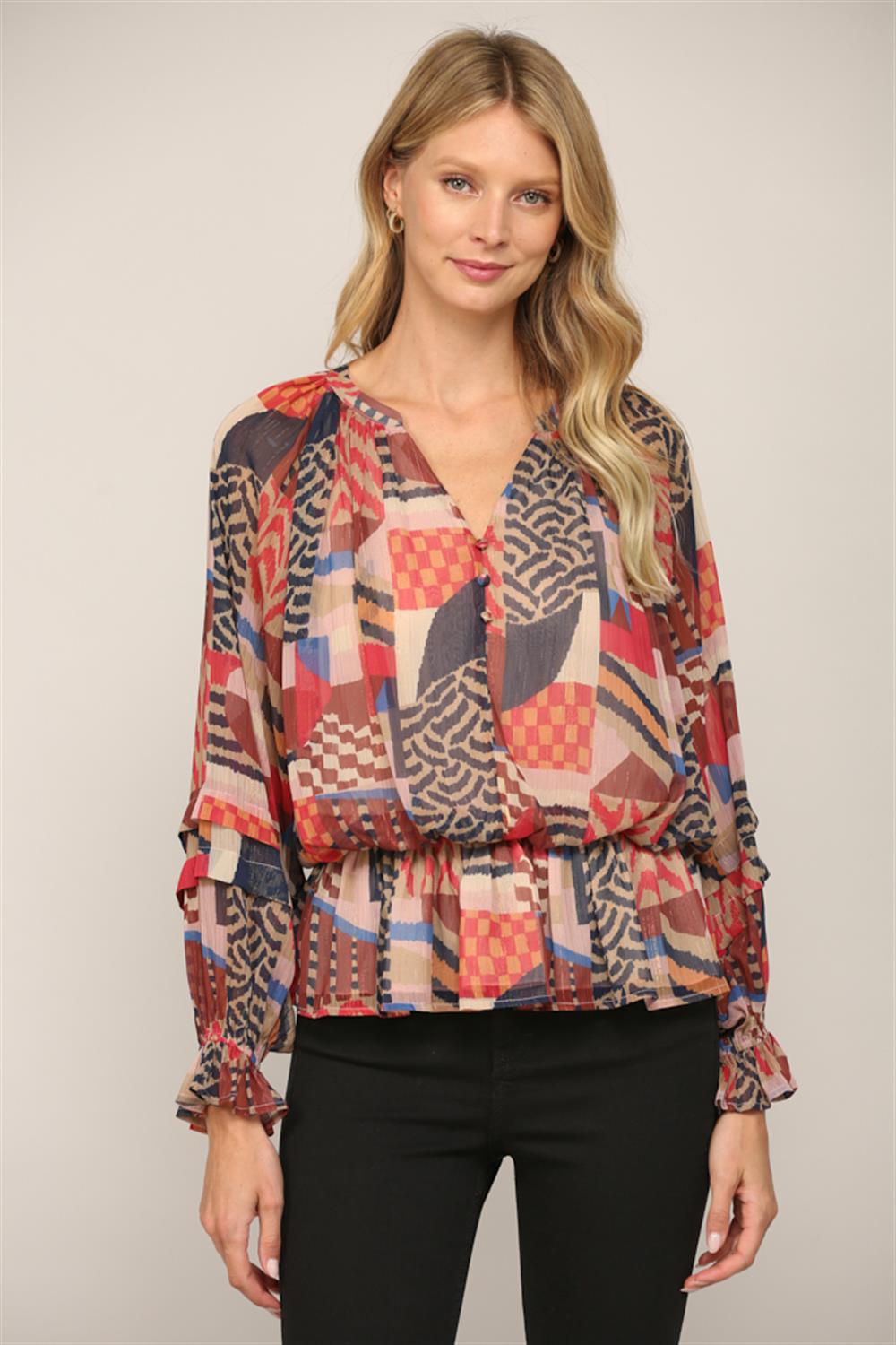 The Matera Chiffon Shirred Waist Blouse