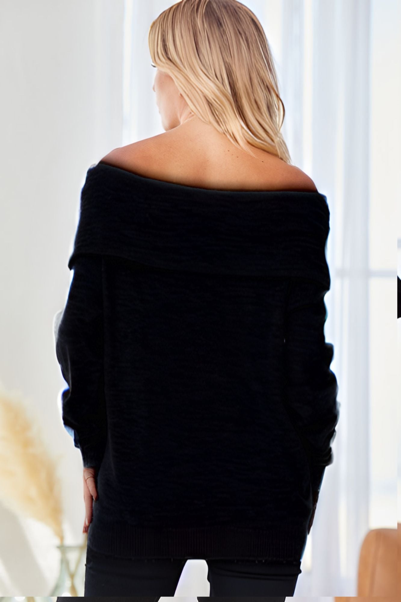 The Harlie Kat Off The Shoulder LUXE Sweater Curve + Black