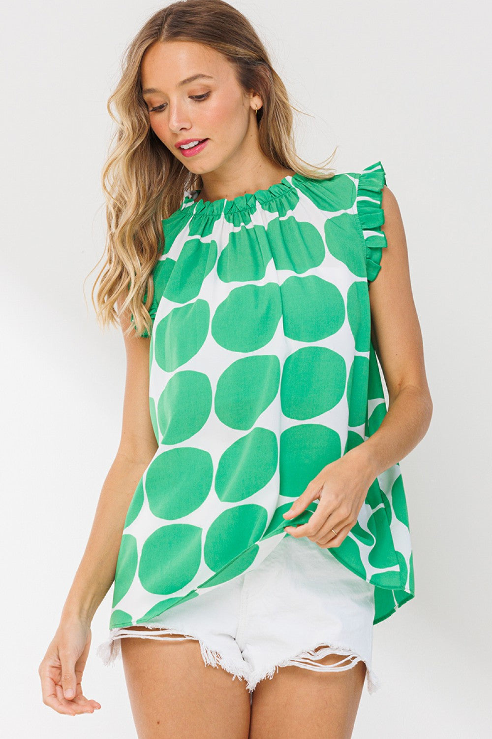 Ruffle Neck Polka Dot Top