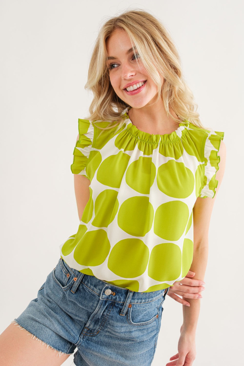 Ruffle Neck Polka Dot Top