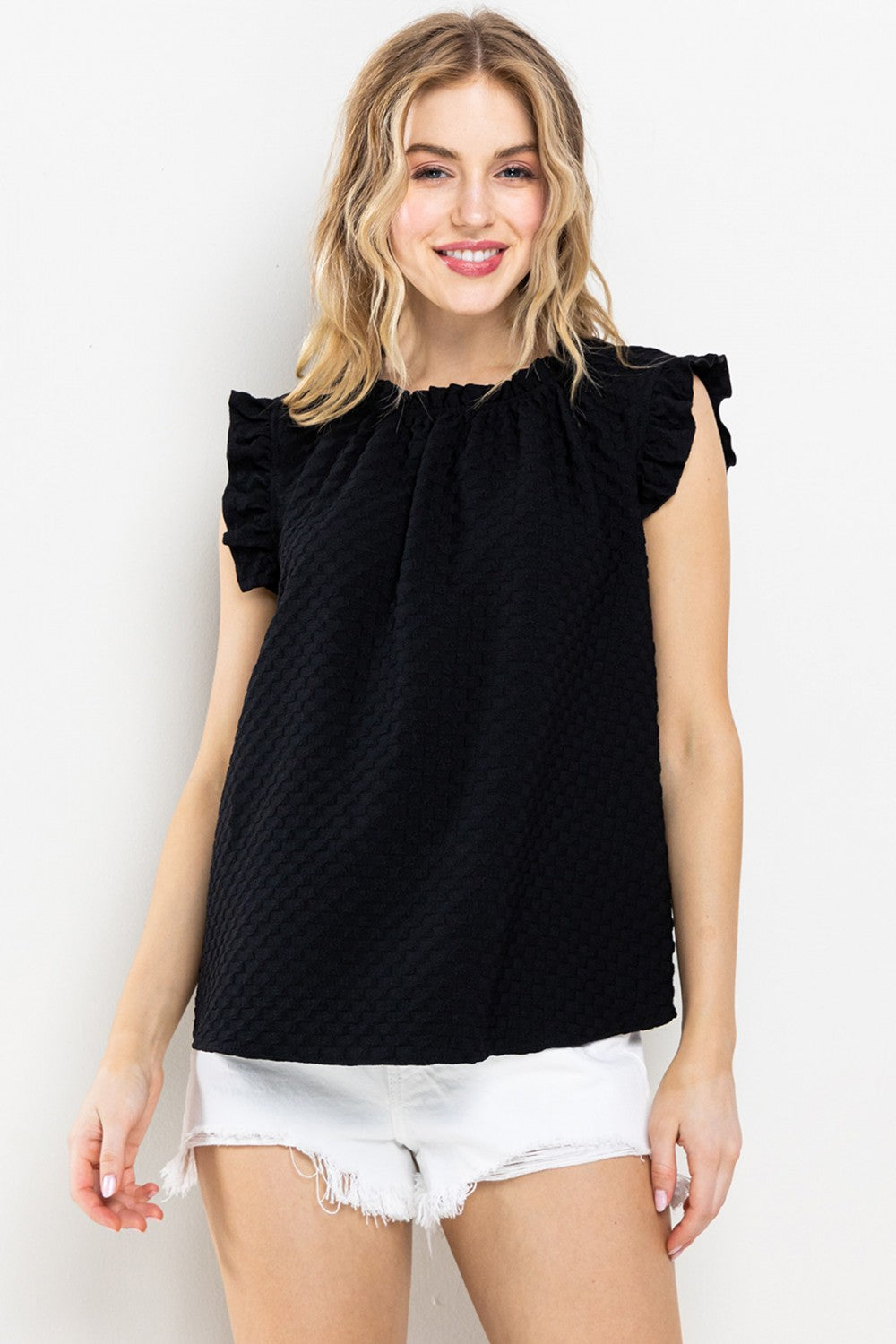 Textured Ruffle Sleeveless Blouse