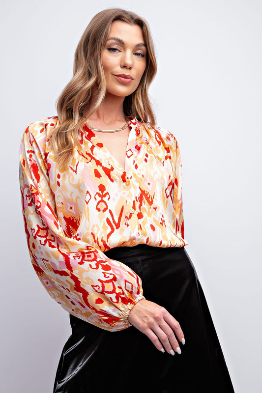 Abstract Printed Satin Blouse