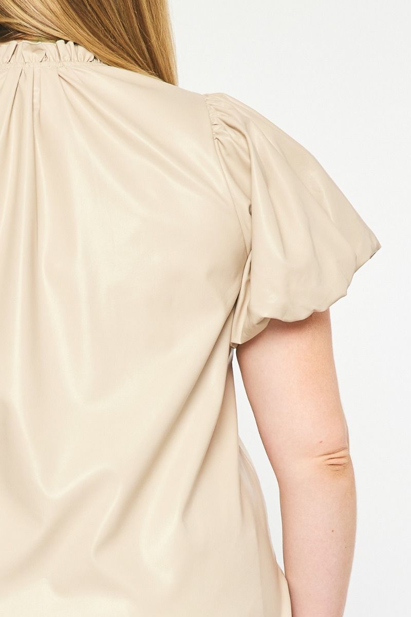 The Payne Kat Faux Leather Ruffle Sleeve Top Curve +