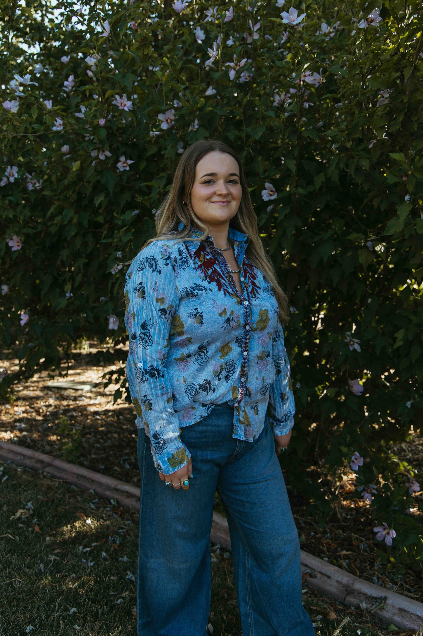 Stormy Kat Blue Embroidered Button Up