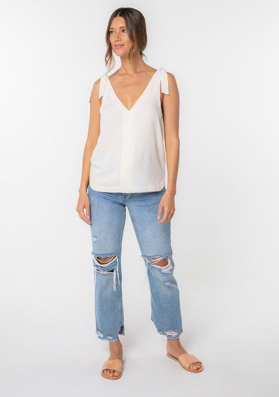 The Larah Linen Blend Double V Neck Tank Top