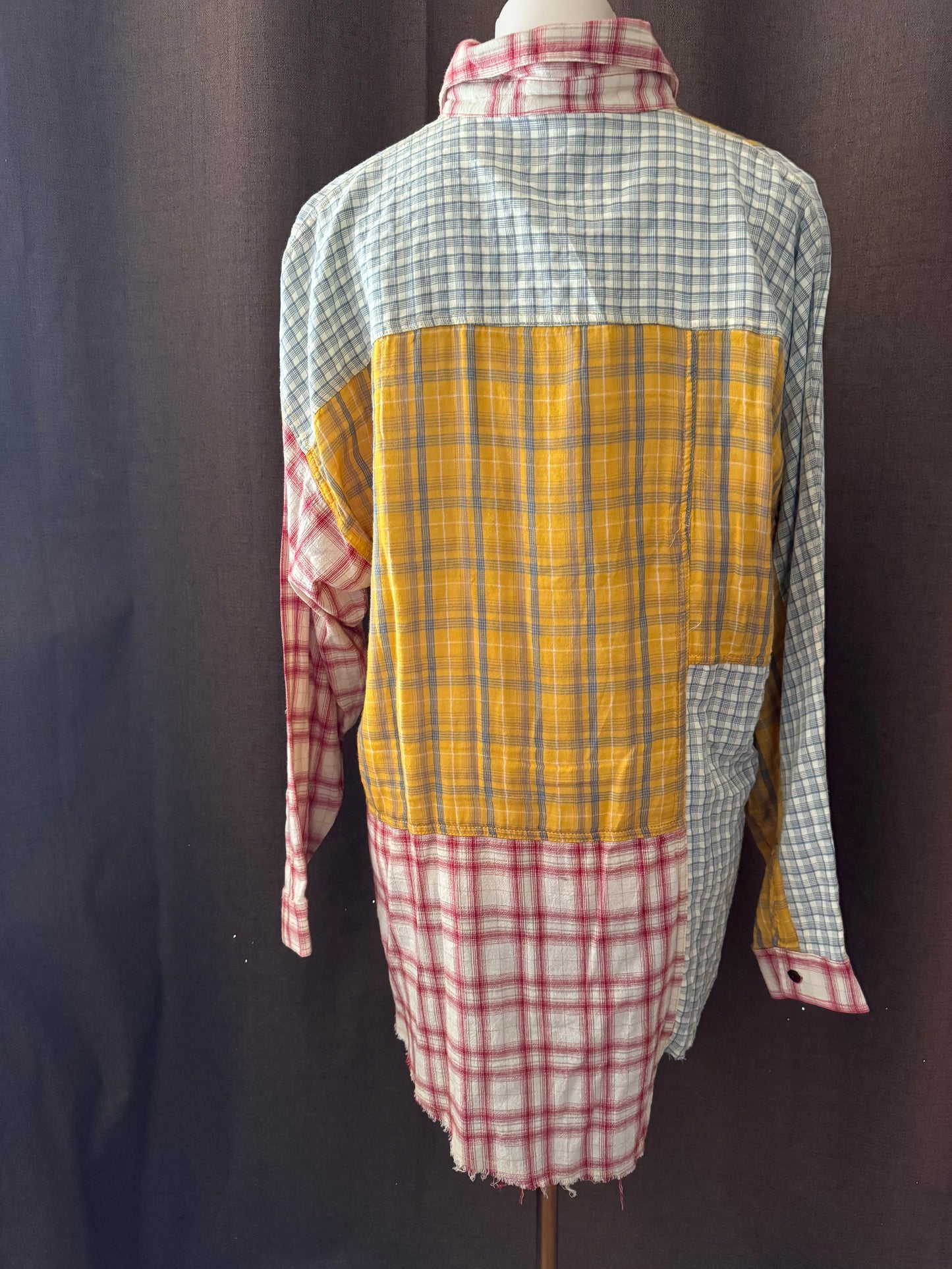 Plaid Block Color Button Up