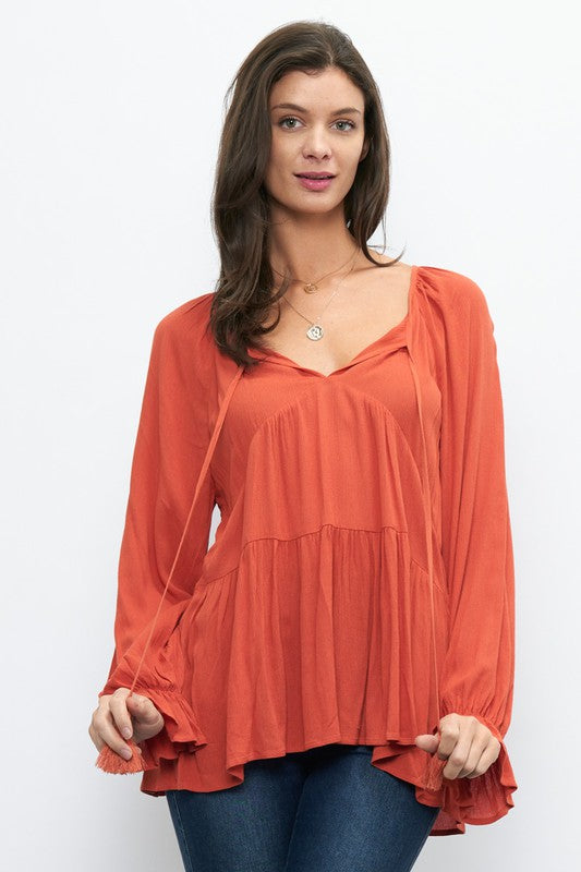 The Caldwell Kat Tassel Tie Blouse