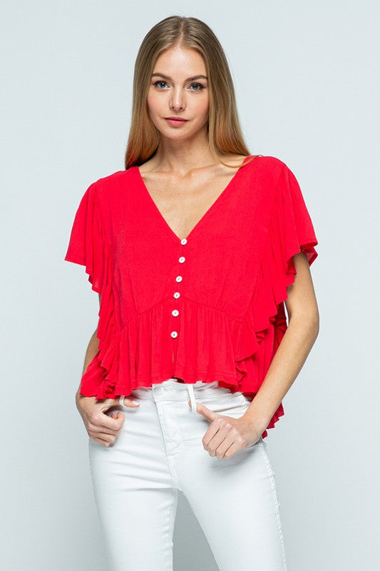 The Godewyn Kat Tie Back Ruffle Blouse