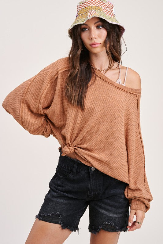 The Barlow Off The Shoulder Waffle Knit Top