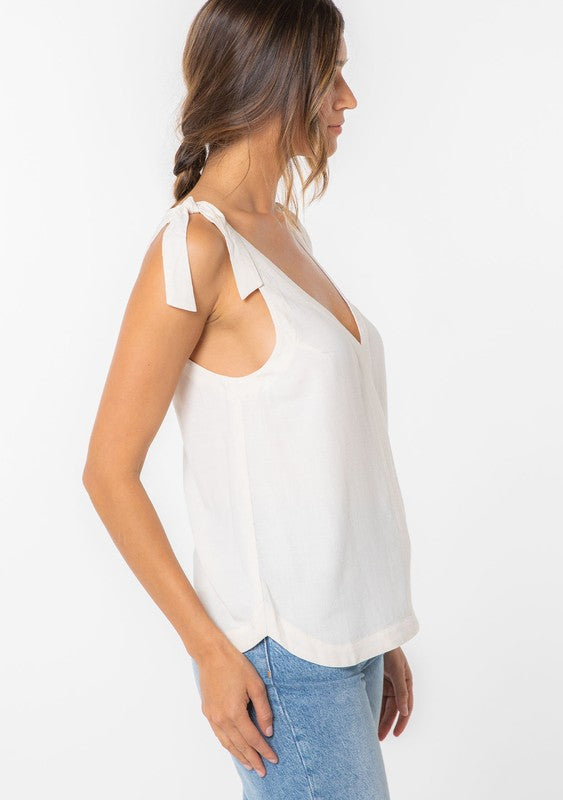 The Larah Linen Blend Double V Neck Tank Top