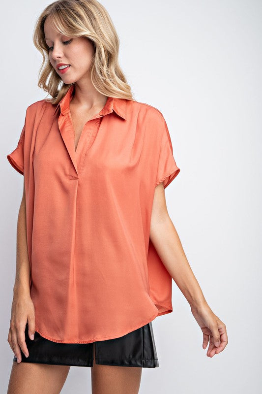 The Billing Kat Collared Satin Drop Shoulder Blouse