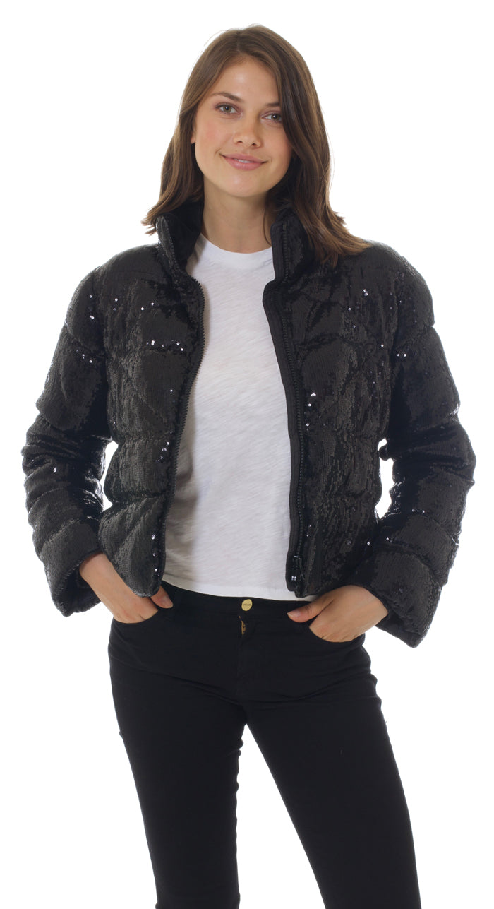 The LUXE Rina Sequin Duck Down Puffer