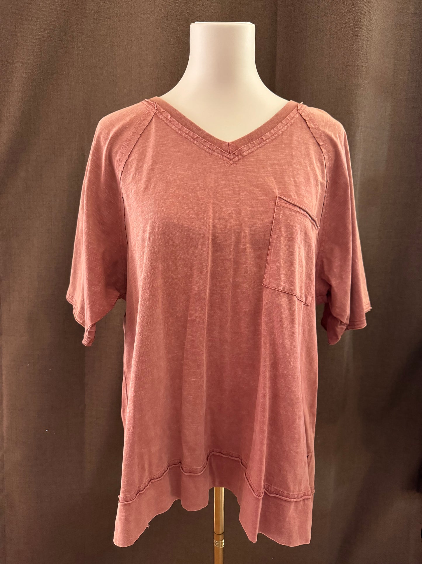 Washed V-Neck Cotton Top