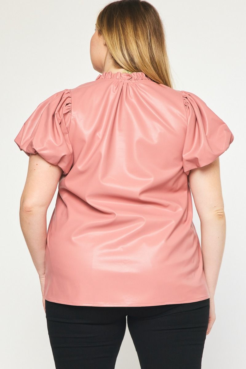 The Payne Kat Faux Leather Ruffle Sleeve Top Curve +