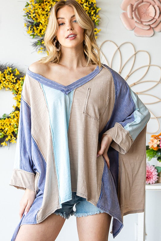 The Berg Color Block Oversized V-Neck Tunic Top