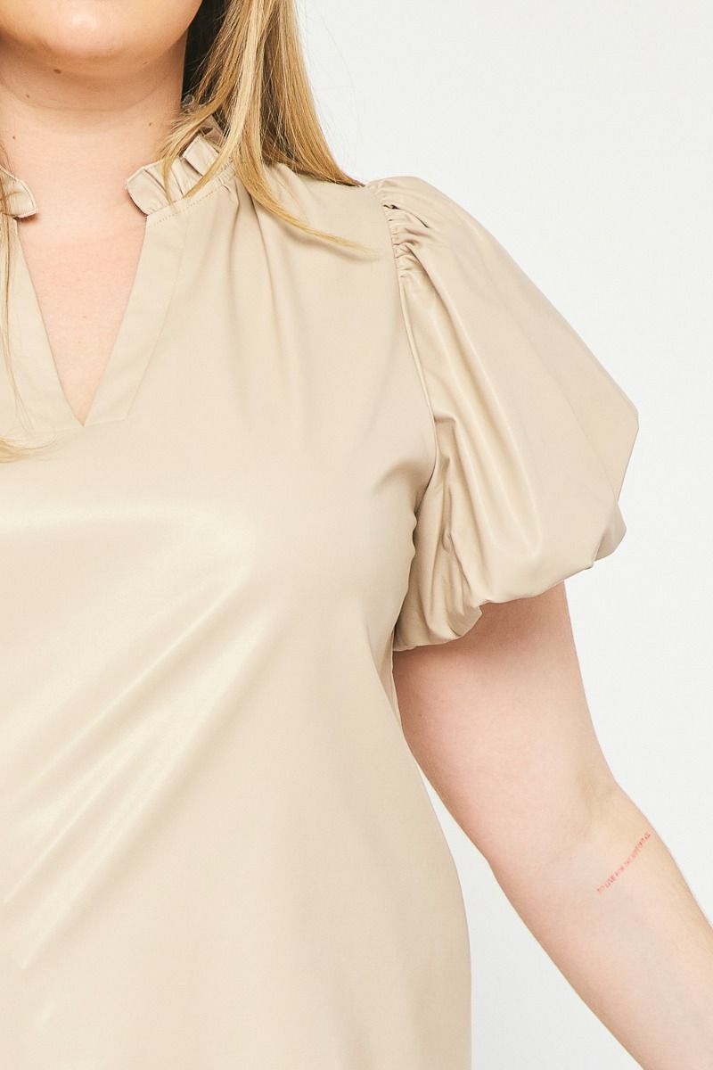 The Payne Kat Faux Leather Ruffle Sleeve Top Curve +