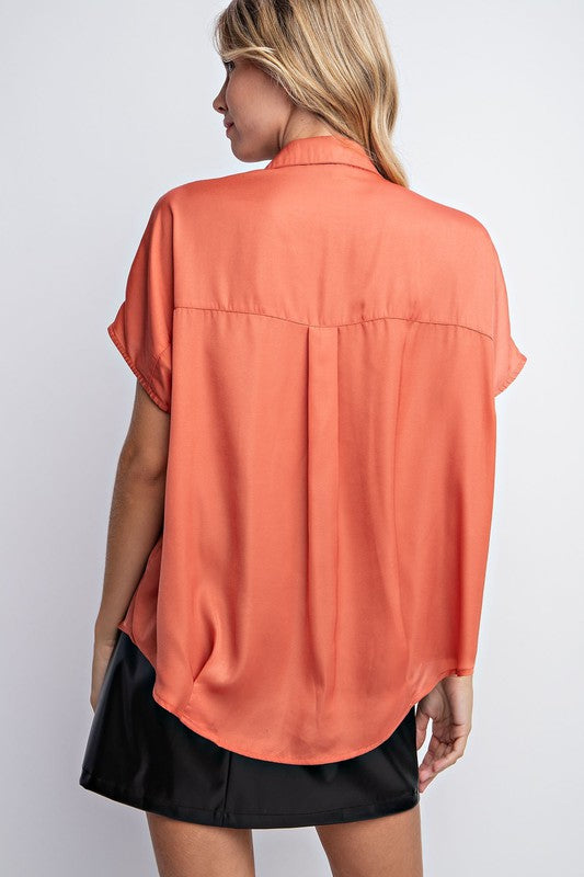 The Billing Kat Collared Satin Drop Shoulder Blouse