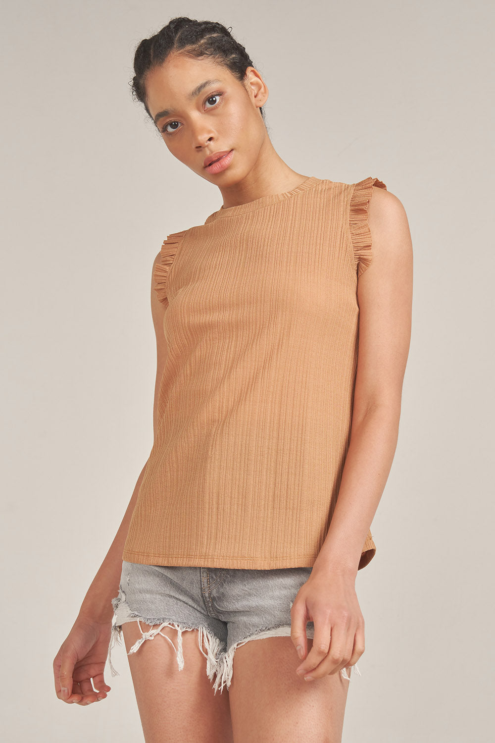 Sleeveless Knit Ruffle Top