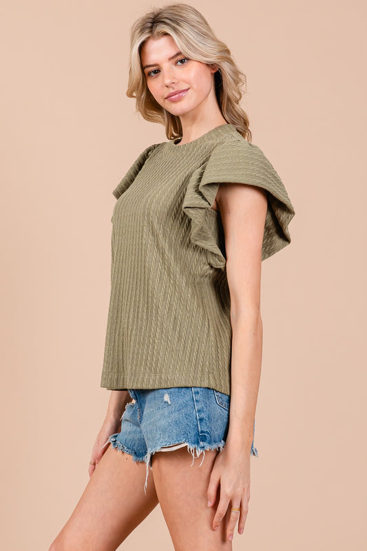 Milo Kat Flutter Sleeve Textured Knit Top