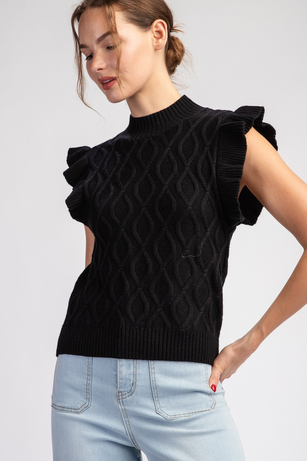 Jenny Kat Ruffle Textured Sleeveless Sweater