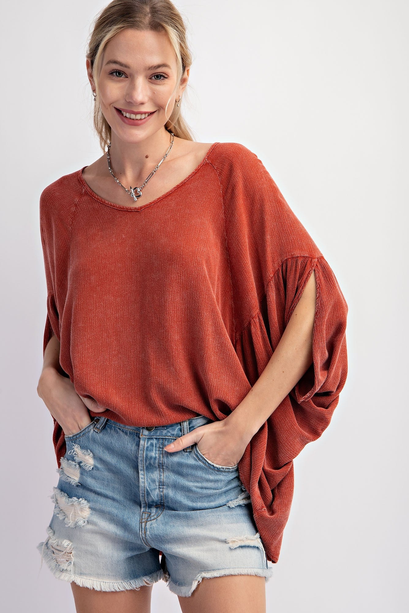 Mineral Wash Gauze Loose Fit Top