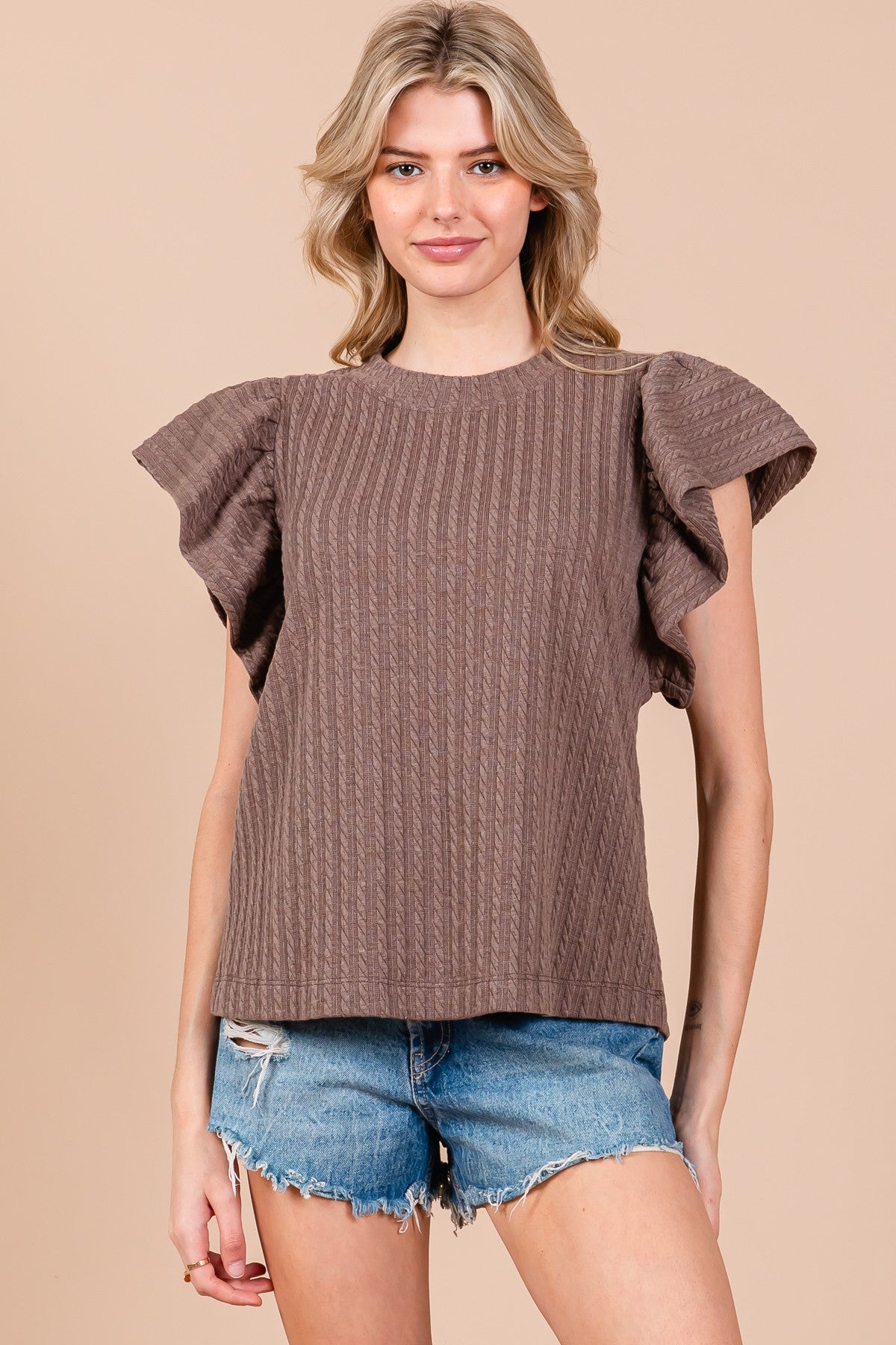 Milo Kat Flutter Sleeve Textured Knit Top