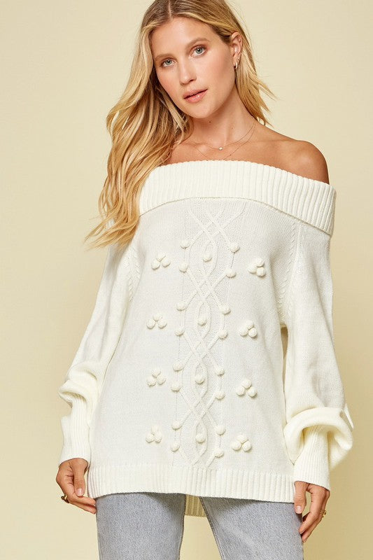 The Kinglee Off the Shoulder Cable Sweater