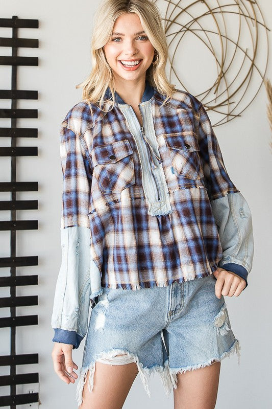 The Aubrey Kat Flannel Half Zip Pullover