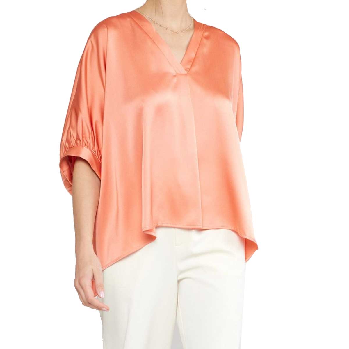 Kriss Kat Drape V-Neck Satin Blouse