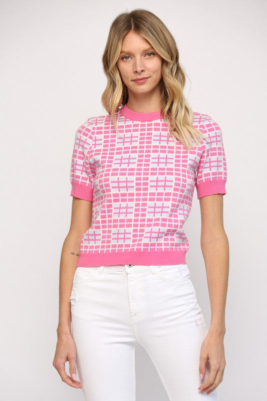 The Mini Kat Geo Print Summer Crop Sweater