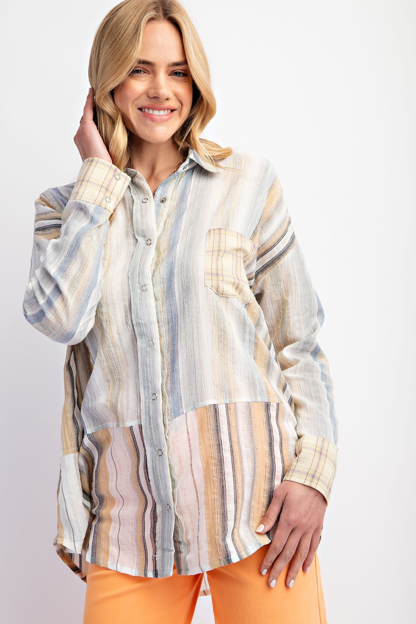 Stripped Kat Button Down Tunic