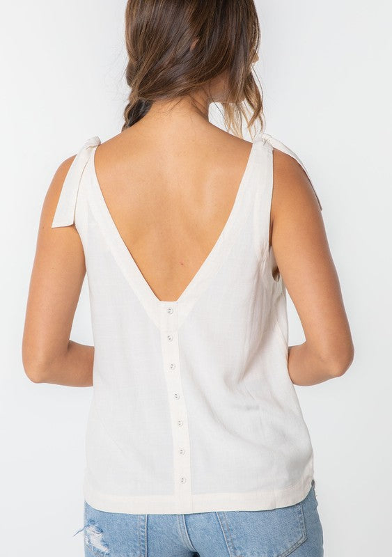 The Larah Linen Blend Double V Neck Tank Top