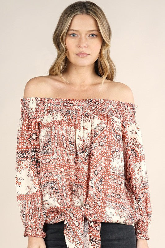 The Rock Scarf Printed Off the Shoulder Top