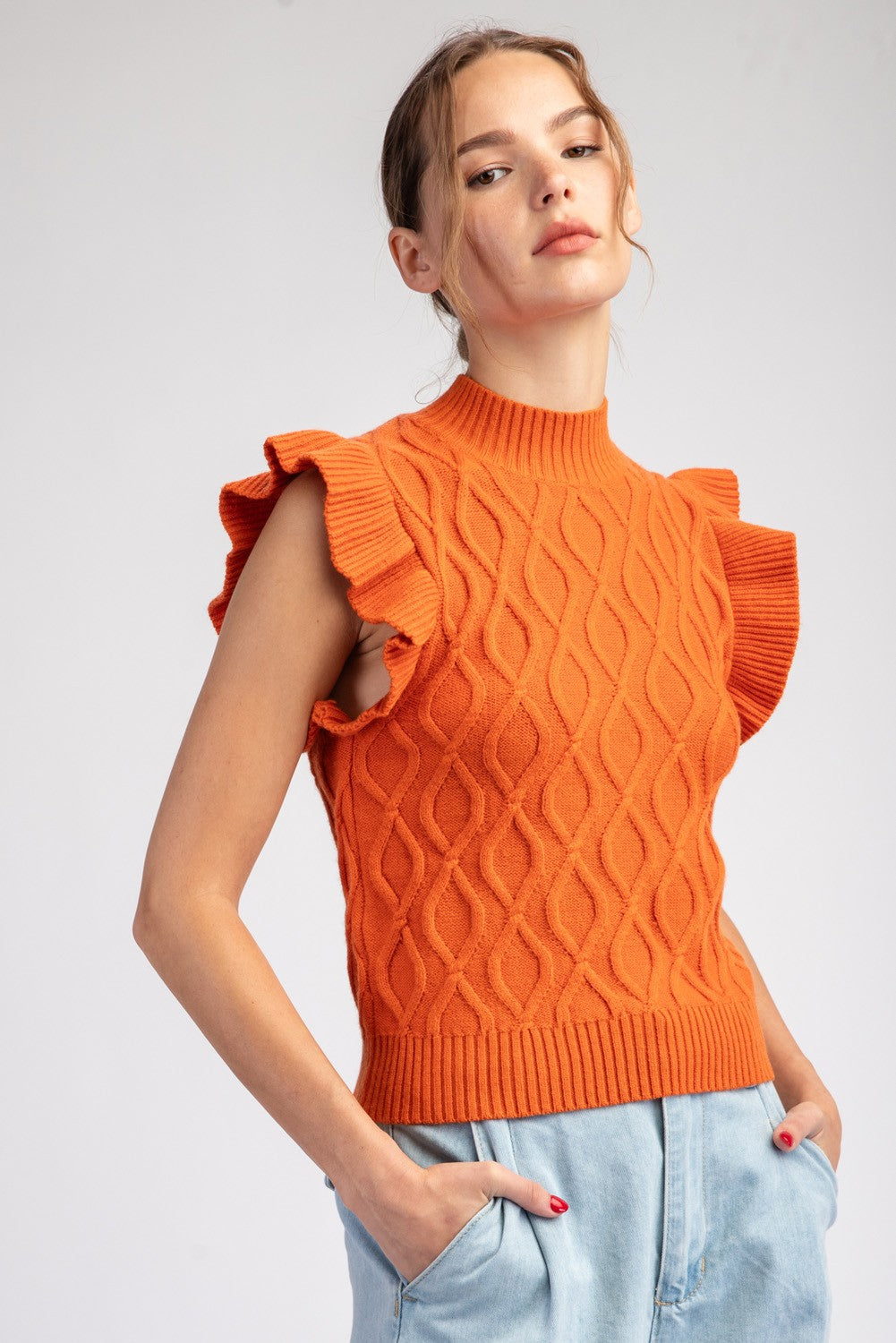 Jenny Kat Ruffle Textured Sleeveless Sweater