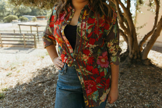 Sweeny Kat Brown Floral Button Up