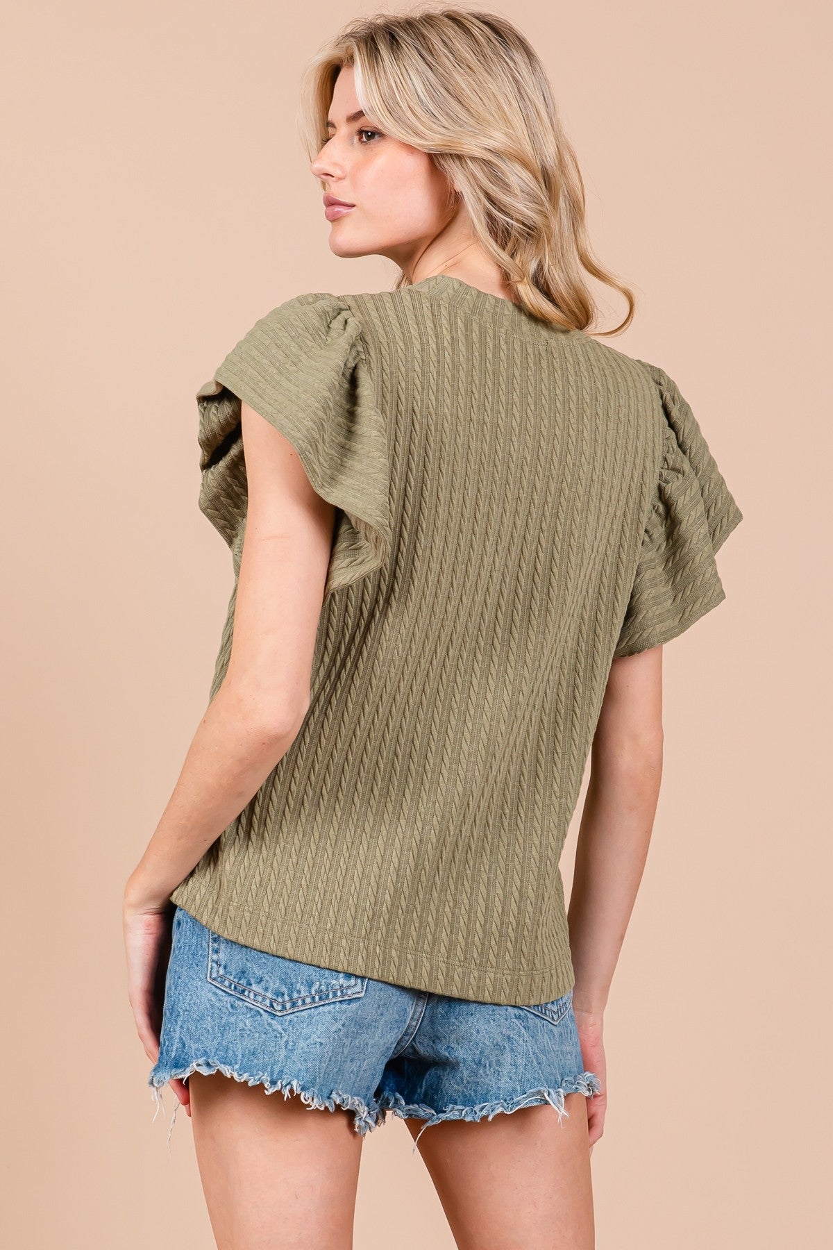 Milo Kat Flutter Sleeve Textured Knit Top