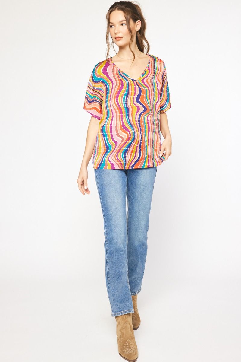 The McMann Kat Swirl V Neck Top