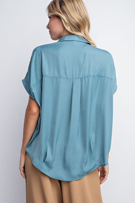 The Billing Kat Collared Satin Drop Shoulder Blouse