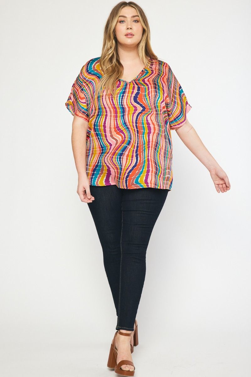 The McMann Kat Swirl V Neck Top Curve +