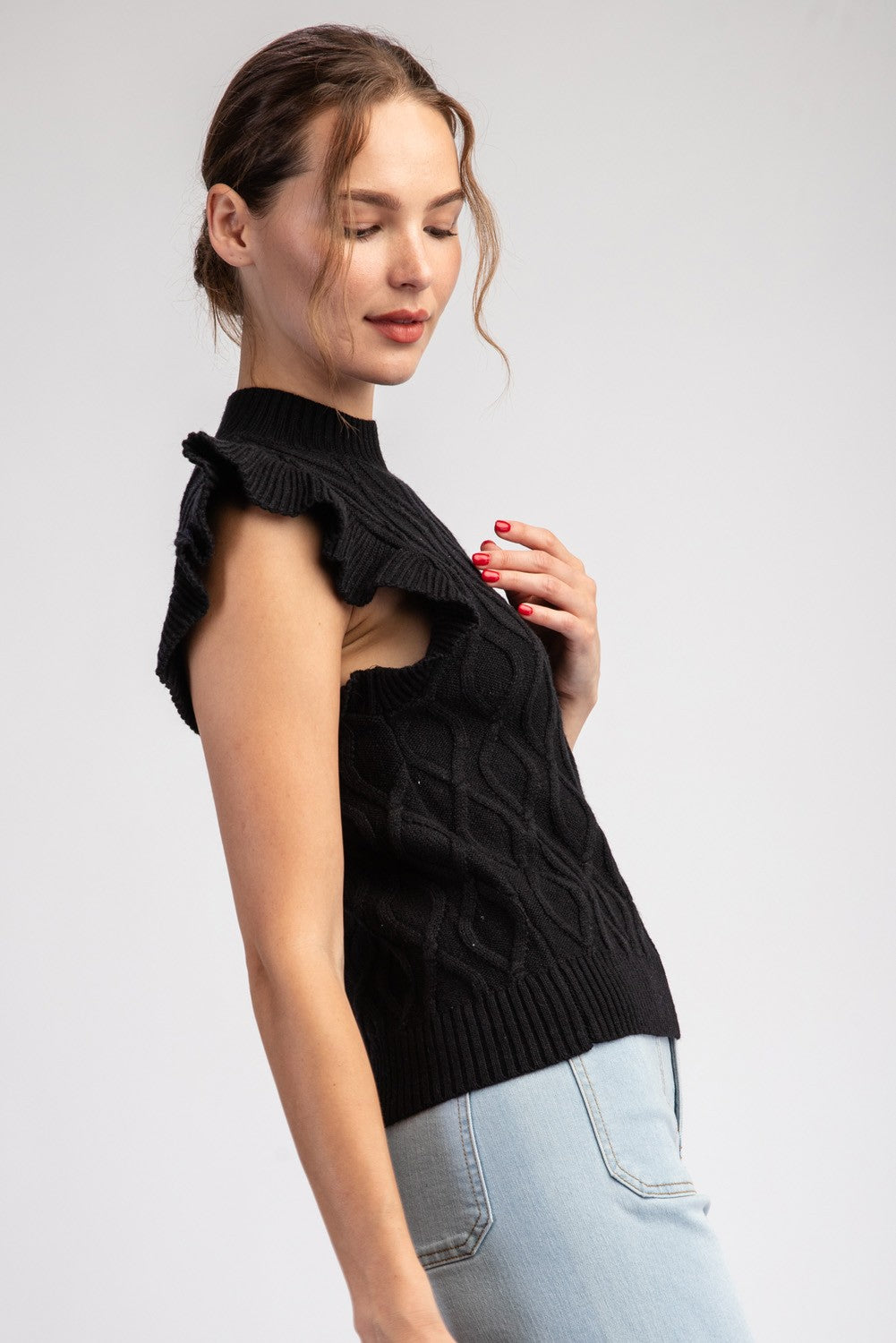 Jenny Kat Ruffle Textured Sleeveless Sweater