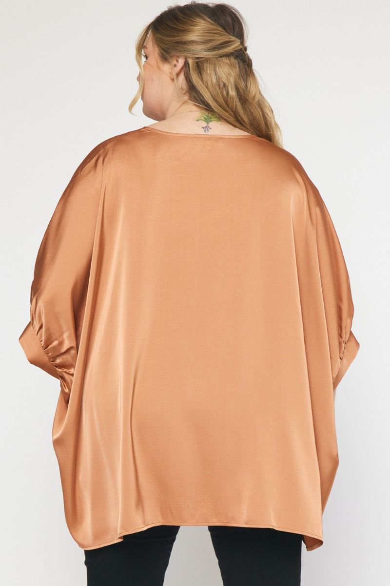 Kriss Kat Drape V-Neck Satin Blouse Curve +