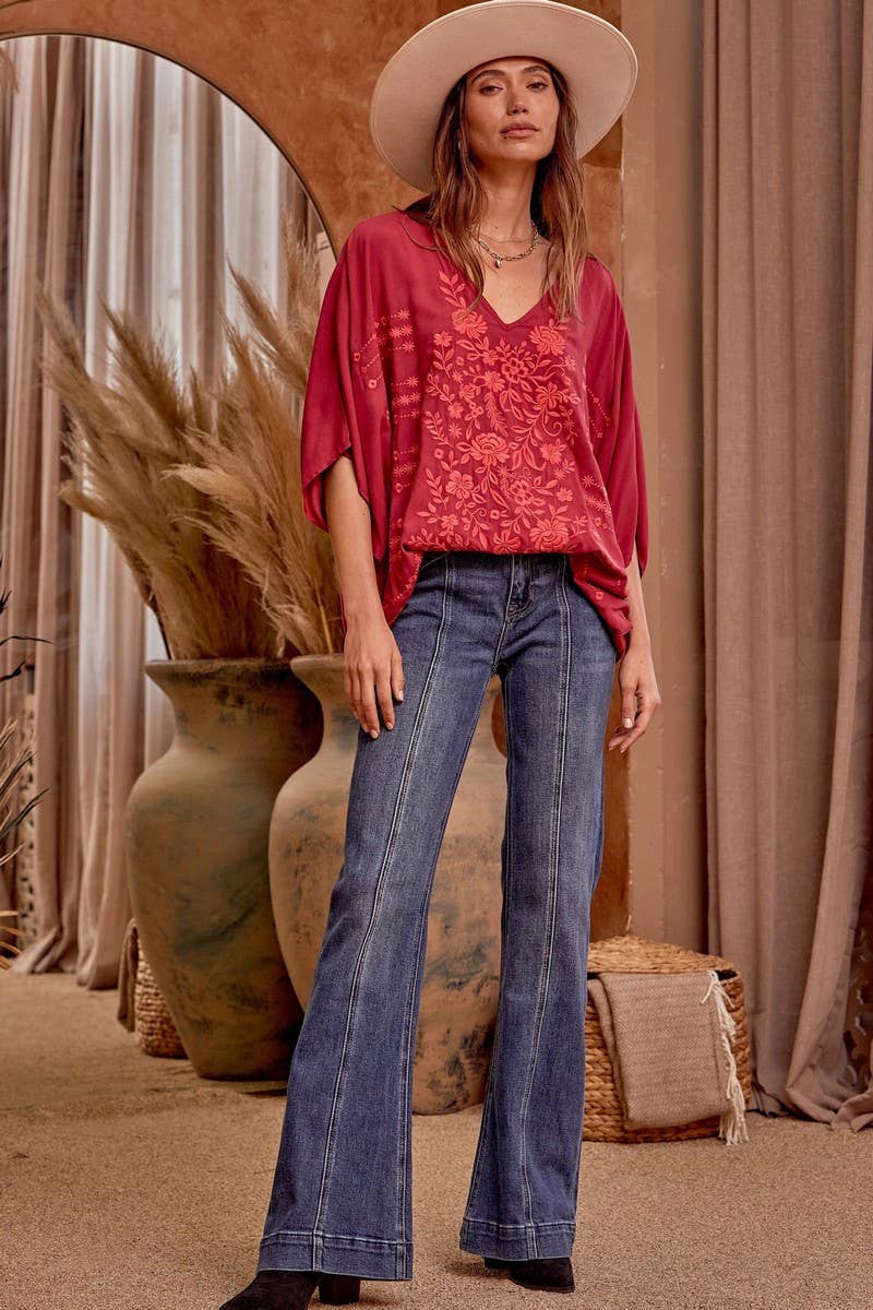 The Bella Schuyler Embroidered Tunic Top in Sedona Raspberry