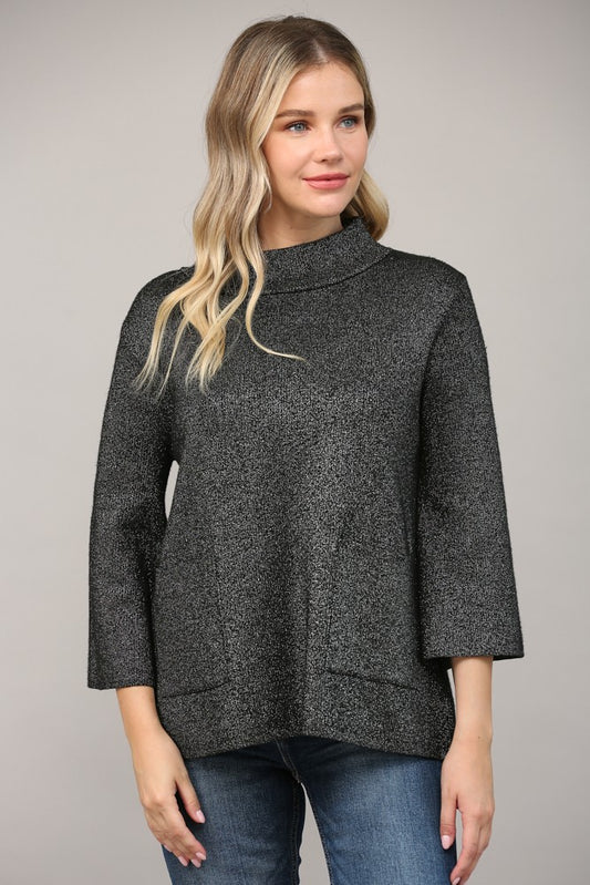 Delia Kat Glitter Mock Neck Sweater