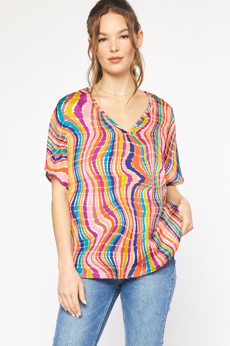 The McMann Kat Swirl V Neck Top