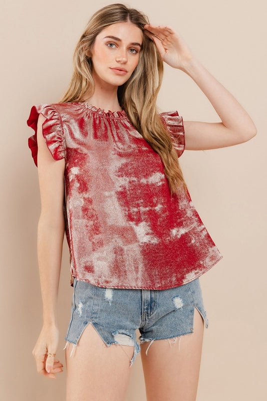 Geraldine Glitter Ruffled Sleeve Blouse