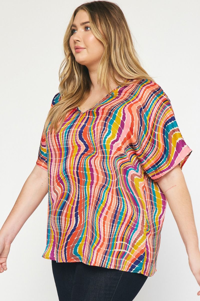 The McMann Kat Swirl V Neck Top Curve +