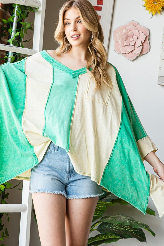 The Berg Color Block Oversized V-Neck Tunic Top