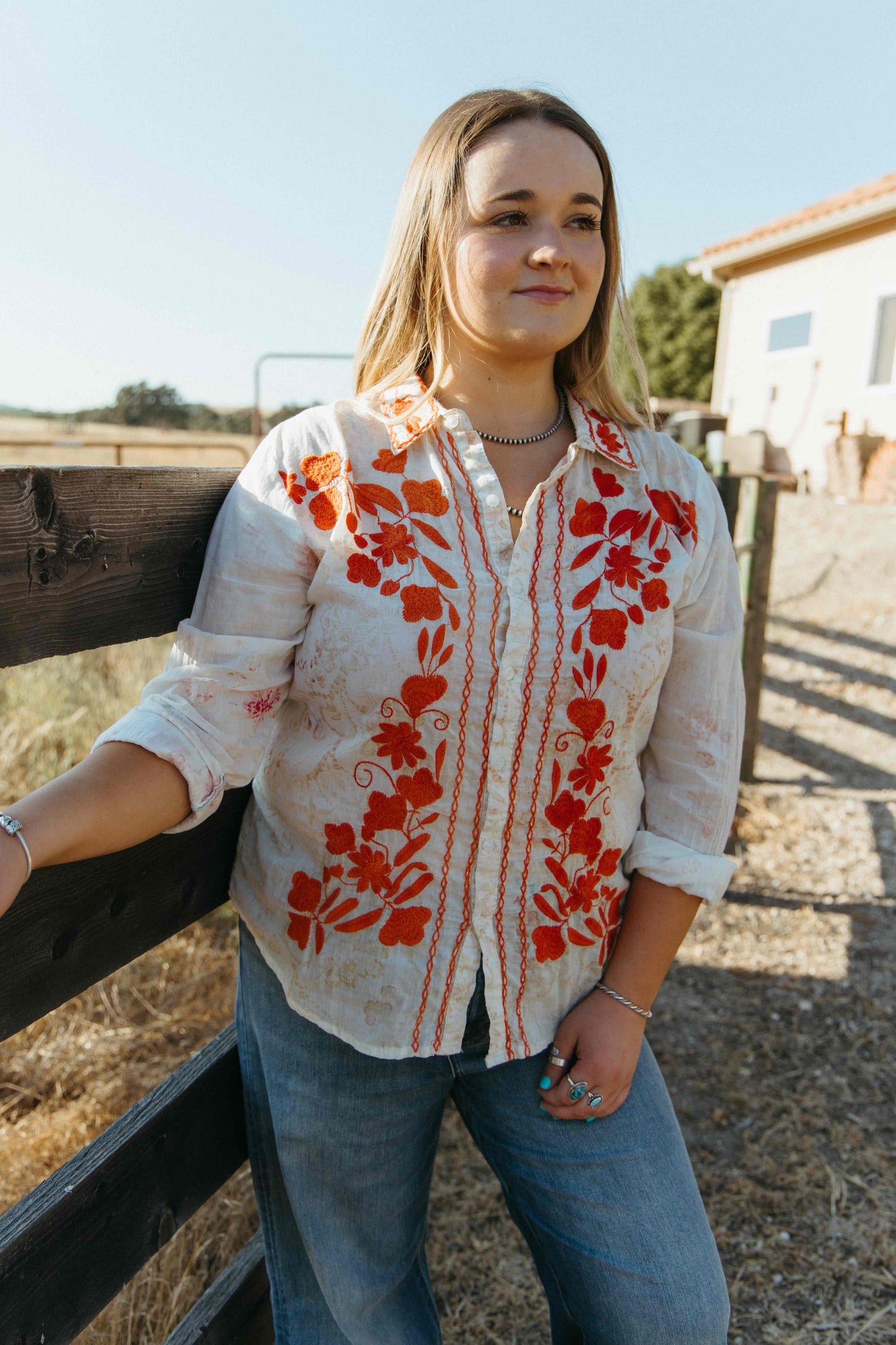 The Soleil LUXE Embroidered Button Down