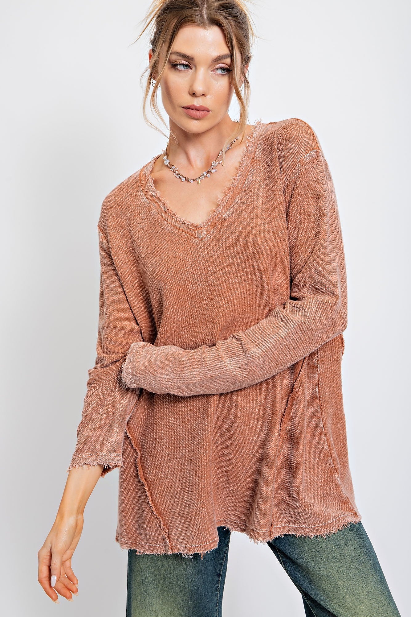 Washed V-Neck  Top