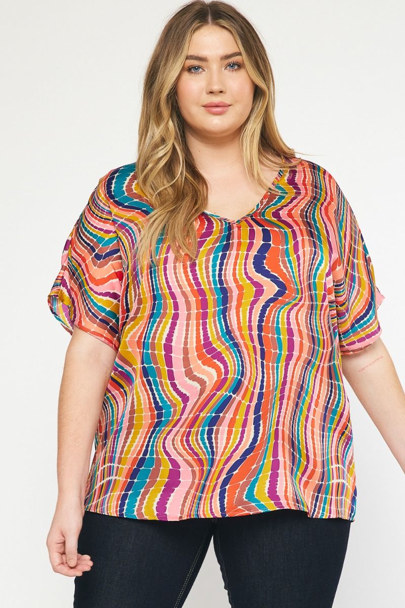 The McMann Kat Swirl V Neck Top Curve +